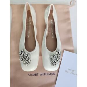 Stuart Weitzman Crystal Fleur women's ballet flats white size 6.5 NIB